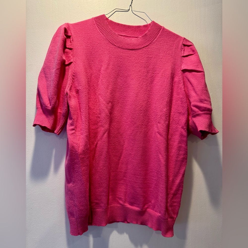 Pink Ruffled Short Sleeve Sweater